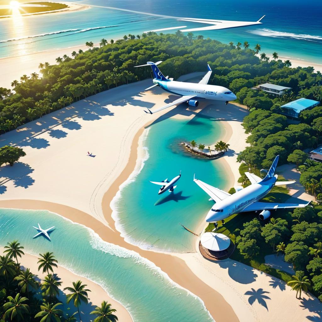  heart, airplane, runway, happy, bikini, trees, sun, nature, bulding, sea, sand, dolphin, award winning, professional, highly detailed, masterpiece