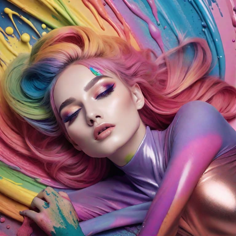  photo of a beautiful goth with flowing (liquid paint rainbow hair:1.1) laying on her back made of paint and defies gravity, from above, highly detailed, intricate, amazing, trending, paint splatter, paint drops <lora:sdxlpaintsplash:0.7> colorsplash 8k, high quality, photo hyperrealistic, full body, detailed clothing, highly detailed, cinematic lighting, stunningly beautiful, intricate, sharp focus, f/1. 8, 85mm, (centered image composition), (professionally color graded), ((bright soft diffused light)), volumetric fog, trending on instagram, trending on tumblr, HDR 4K, 8K