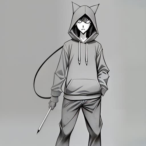  gray cat of low growth humanoid species, in brown pants and blue hooded sweatshirt, counts on the calculator, 4k, (manga style, yusuke murata, satoshi kon, ken sugimori, hiromu arakawa), pencil drawing, (b&w:1.2), low detail, sketch, concept art, anime style, line art, webtoon, manhua, chalk, hand drawn, defined lines, simple shades, simplistic, manga page, minimalistic, high contrast, precision artwork, linear compositions, scalable artwork, digital art, high contrast shadows