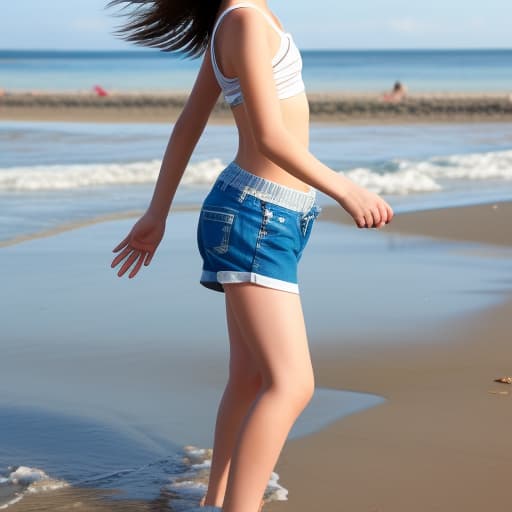   girl wearing shorts playing on beach