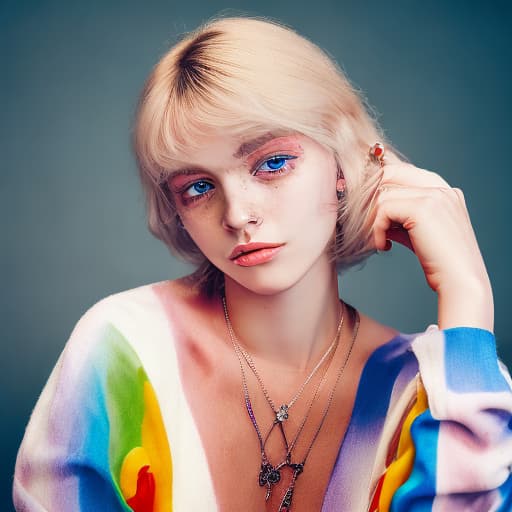 portrait+ style Russian LGBT queer fashion model blonde female face