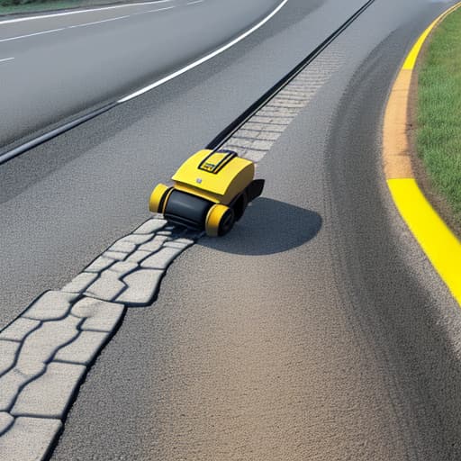  The road roller tried the freshly paved road and left a track