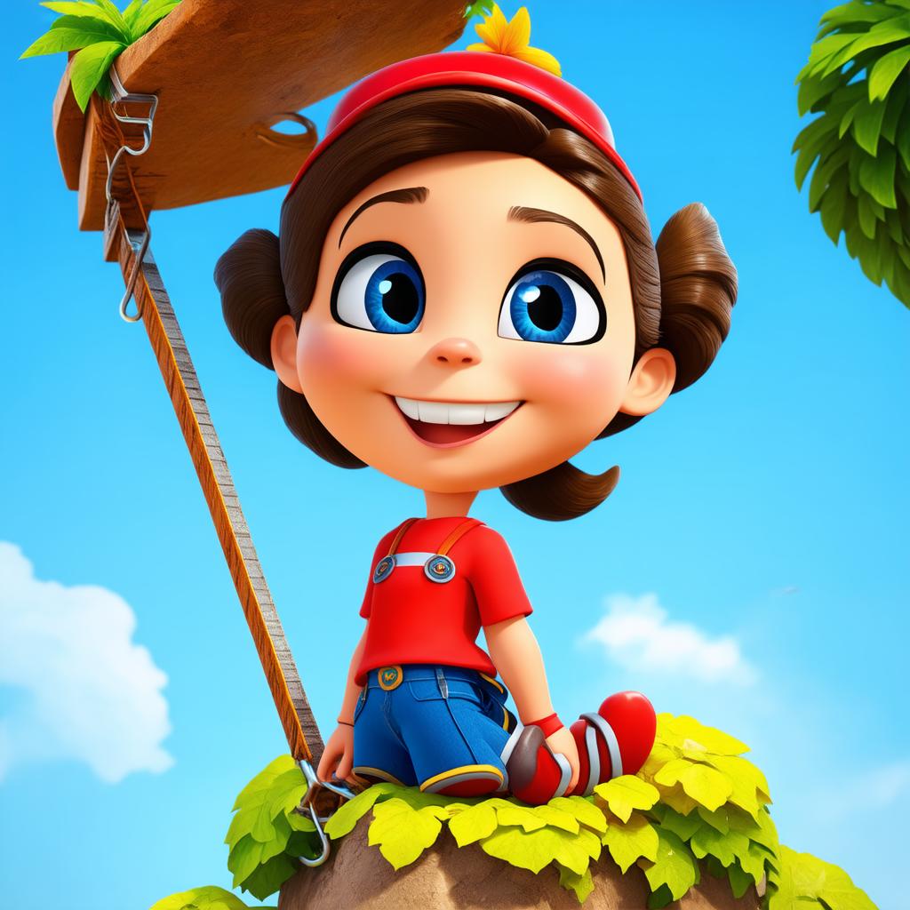  big head, big eyes, caricature, a caricature, rendering, (figurativism:0.8), climb girl climbing. cuphead style, epic realistic, pixar style, disney, (cycles render:1.3), caustics, (glossy:0.58), (artstation:0.2), cute