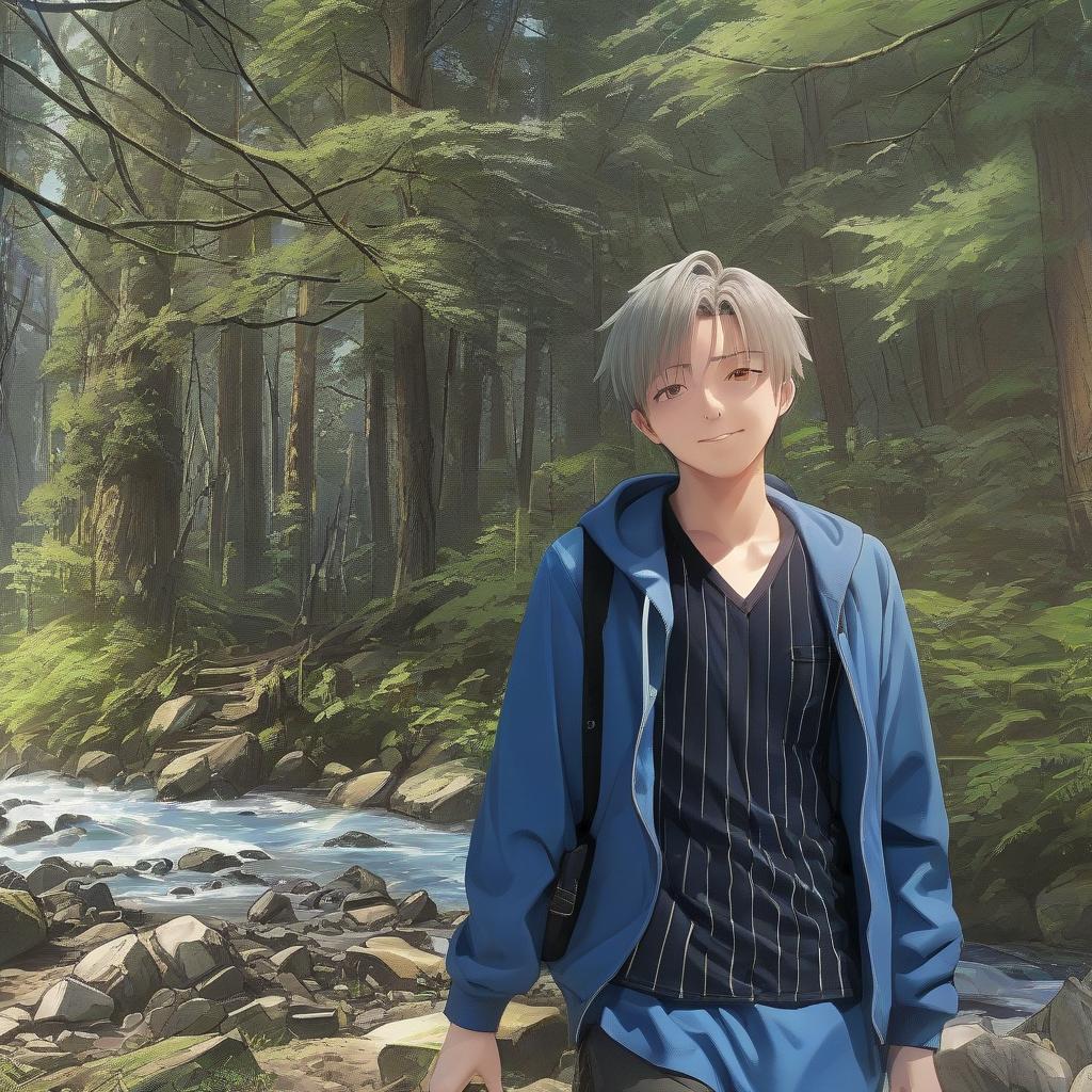  anime artwork processing in the style of anime, but with the background of the forest as in the photo . anime style, key visual, vibrant, studio anime, highly detailed