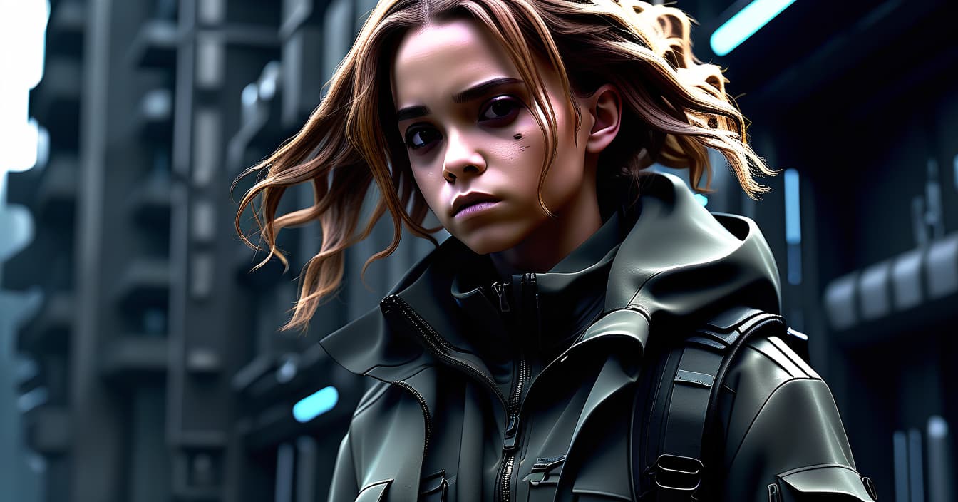  techwear fashion hermione granger . futuristic, cyberpunk, urban, tactical, sleek, dark, highly detailed