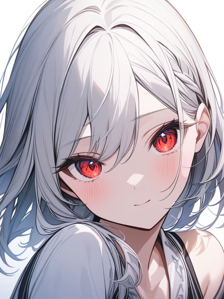  hairstyle characteristic, silver hair, red eyes, girl, cute, masterpiece, best quality,8k,ultra detailed,high resolution,an extremely delicate and beautiful,hyper detail