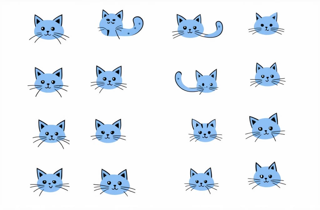  contour, very simple image in one unbroken black ink line, single line of blue cats with funny faces. simple flat color illustration. ar 3:2 using a single continuous black line ink brushon white background, drawing should be created without lifting the pen, recognizable features of blue cats with funny faces. simple flat color illustration. ar 3:2 in one unbroken line