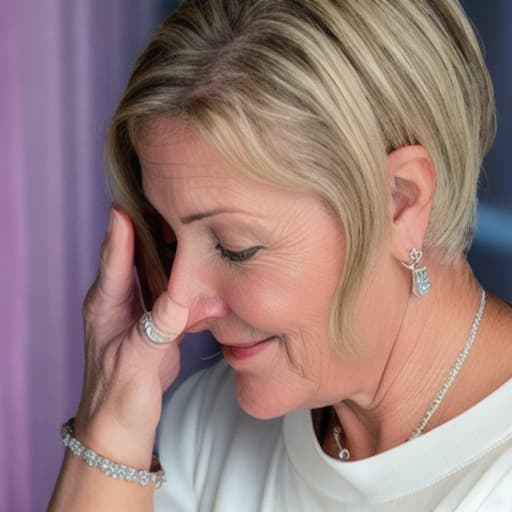  photo 40-year-old woman admires her diamond engagement ring