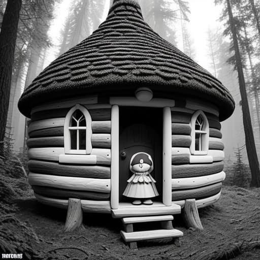  create a coloring book image in black and white for kids about a little girl living in a mushroom house i the forest. hyperrealistic, full body, detailed clothing, highly detailed, cinematic lighting, stunningly beautiful, intricate, sharp focus, f/1. 8, 85mm, (centered image composition), (professionally color graded), ((bright soft diffused light)), volumetric fog, trending on instagram, trending on tumblr, HDR 4K, 8K