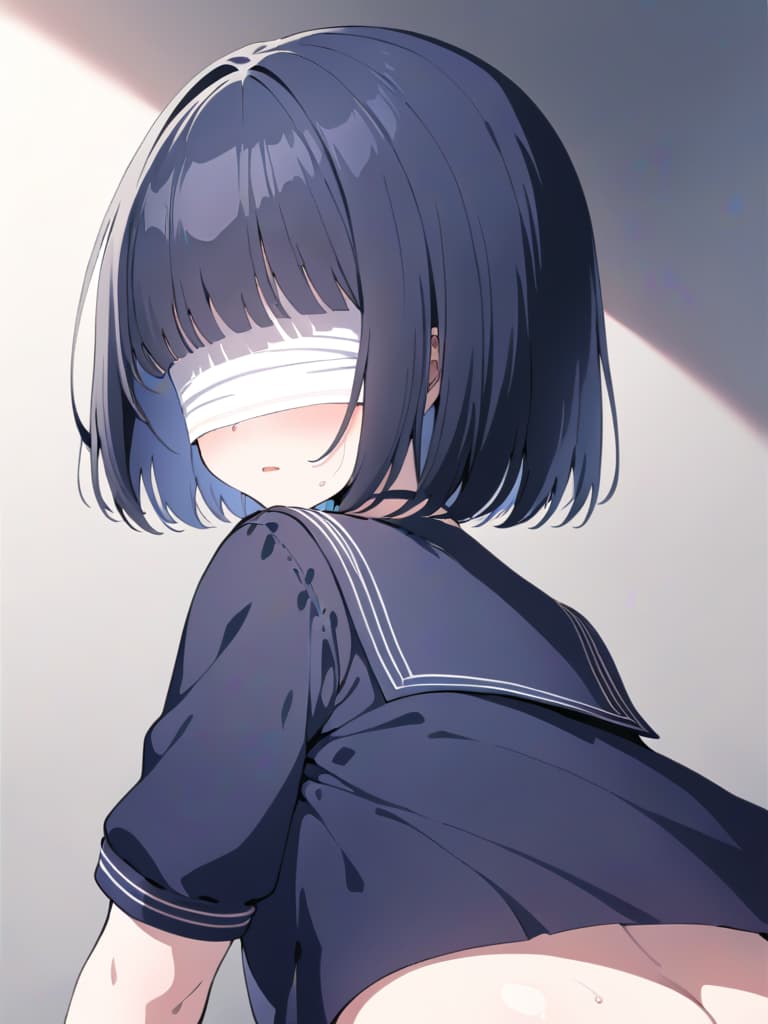  (((( serafuku:1.4))))、(((black bob cut hair over eyes:1.6、translucent bangs:1.4)))、(sweaty blushed shy :1.4)、((closed wavy mouth))、(tareme、looking back:1.4、put hands on mouth:1.4)、in clroom、dutch angle、mega huge gigantic puffy areola、weightless 、split 、 that ignore gravity、bouncing 、best quality:1.4、masterpiece:1.4、ultra detailed texture、raw photorealistic、absurd resolution、8k ilration、💩、💩、💩、💩、💩、