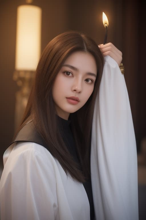  korean idol with brown hair, wearing a black nun&#39;s outfit, bare ed, no , showing s, beautiful face, white skin, small s, posing , holding a skull with a lit candle, in a church with colorful gl, movie tone. , the golden jewelry is rendered with precision and accuracy. wearing golden jewelry fashion,the portrait is ultra detailed, with sharp focus and high resolution.,the photograph has a cinematic quality to it, with dramatic lighting that emphasizes the beauty of the model ,the richness of her surroundings. , the model’s skin and eyes are highly detailed, ,the image is captured with an 8k camera and edited using the latest digital tools to produce a flawless final result. advertising photo,high q