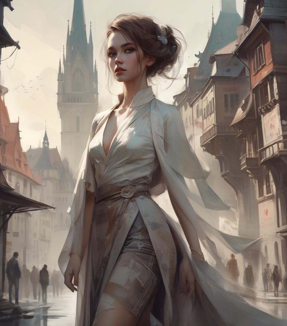  concept art masterpiece, best quality, only one very beautiful woman wearing fashionable designer clothes in bern, with a landmark, perfect poses, soft colors, flowing brushstrokes, low angle, ink painting in the style of artists like russ mills, sakimichan, wlop, loish, artgerm, darek zabrocki, and jean baptiste monge . digital artwork, illustrative, painterly, matte painting, highly detailed