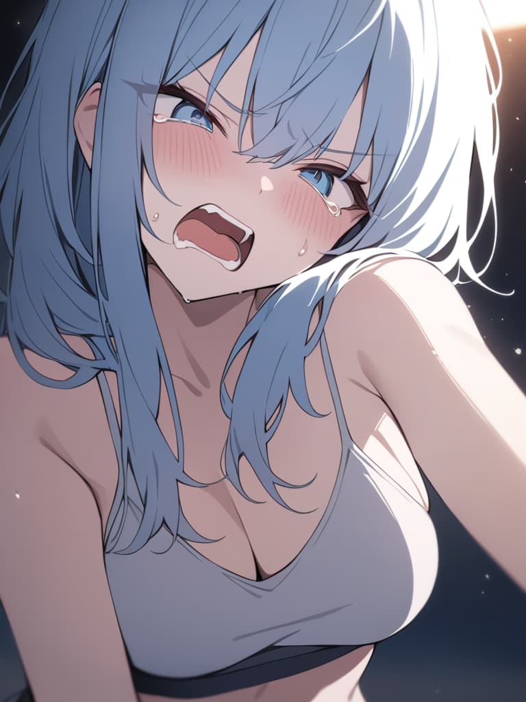  light blue hair, light blue eye, bob hair, darkness, hatred, angry crying, night, the end of the world, the edge of despair, shouting, masterpiece, best quality,8k,ultra detailed,high resolution,an extremely delicate and beautiful,hyper detail