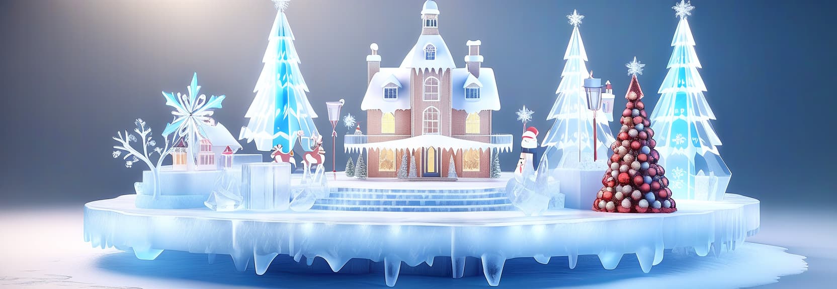  professional 3d model a platform made of ice with beautiful christmas decoration . octane render, highly detailed, volumetric, dramatic lighting, civitai