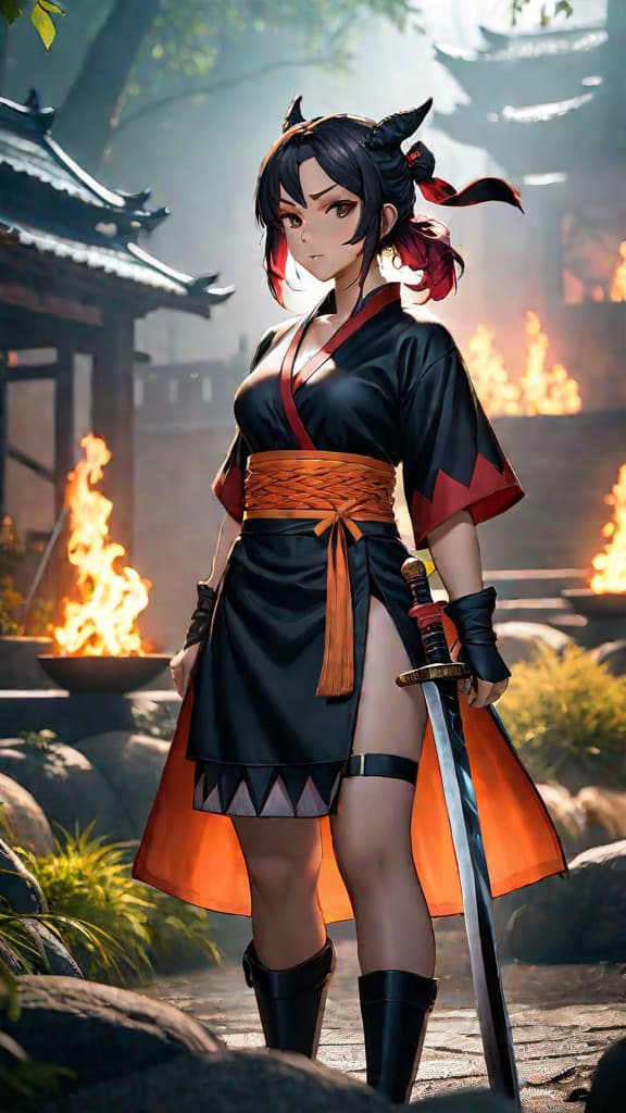  anime art: demon slayer warriors haunted by whispers of dark origins. hyperrealistic, full body, detailed clothing, highly detailed, cinematic lighting, stunningly beautiful, intricate, sharp focus, f/1. 8, 85mm, (centered image composition), (professionally color graded), ((bright soft diffused light)), volumetric fog, trending on instagram, trending on tumblr, HDR 4K, 8K