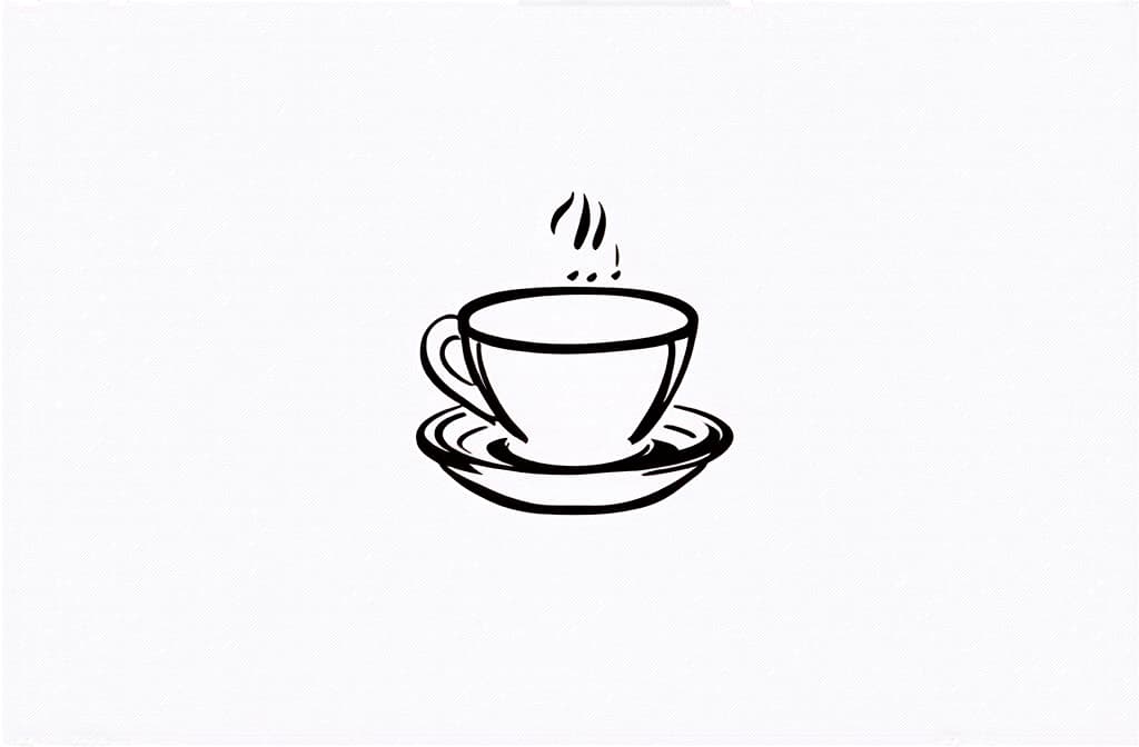  contour, very simple image in one unbroken black ink line, single line of coffee cup, engraving illustration, icon isolated on white background ar 3:2 using a single continuous black line ink brushon white background, drawing should be created without lifting the pen, recognizable features of coffee cup, engraving illustration, icon isolated on white background ar 3:2 in one unbroken line