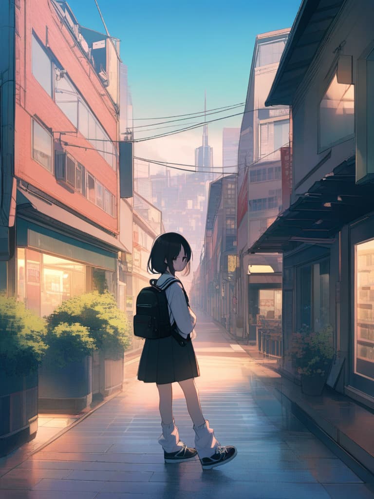   junior high , (male ), sailor suit, mini , transvese, short hair, cute smile, backpack, ultra long loose socks, bottom sneakers, whole body, city landscape,