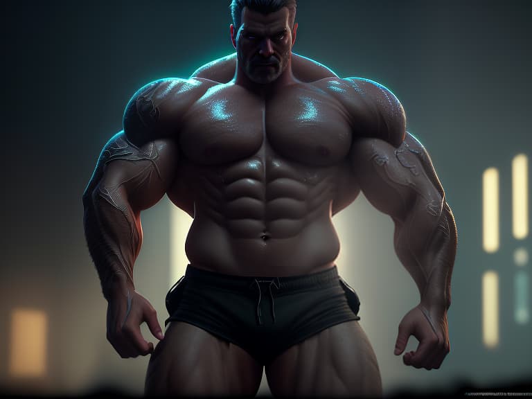  a muscular man with an open torso and wearing tight shorts., (extremely detailed oil painting:1.2), glow effects, godrays, hand drawn, render, 8k, octane render, cinema 4d, blender, dark, atmospheric 4k ultra detailed, cinematic sensual, sharp focus, humorous illustration, big depth of field, masterpiece, colors, 3d octane render, 4k, concept art, trending on artstation, hyperrealistic, vivid colors, extremely detailed cg unity 8k wallpaper, trending on artstation, trending on cgsociety, intricate, high detail, dramatic