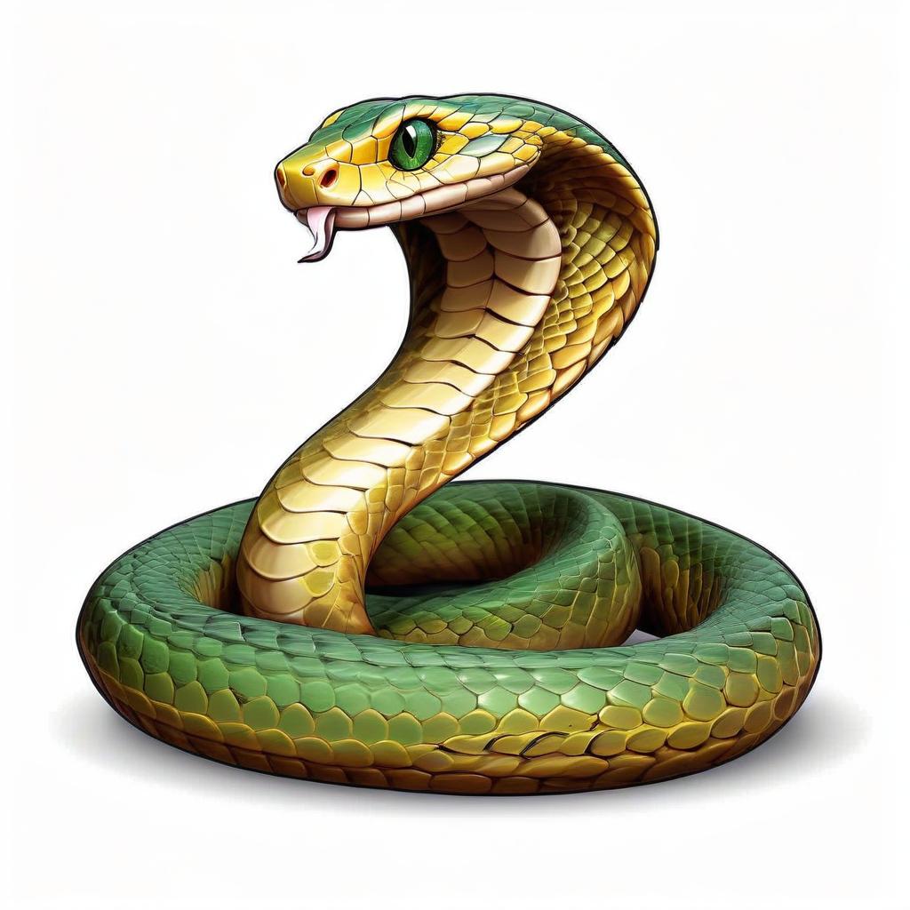  a dark green snake with detailed scaly skin and a piercing yellow eye sits like a full length statue so that it can be seen entirely, sticker