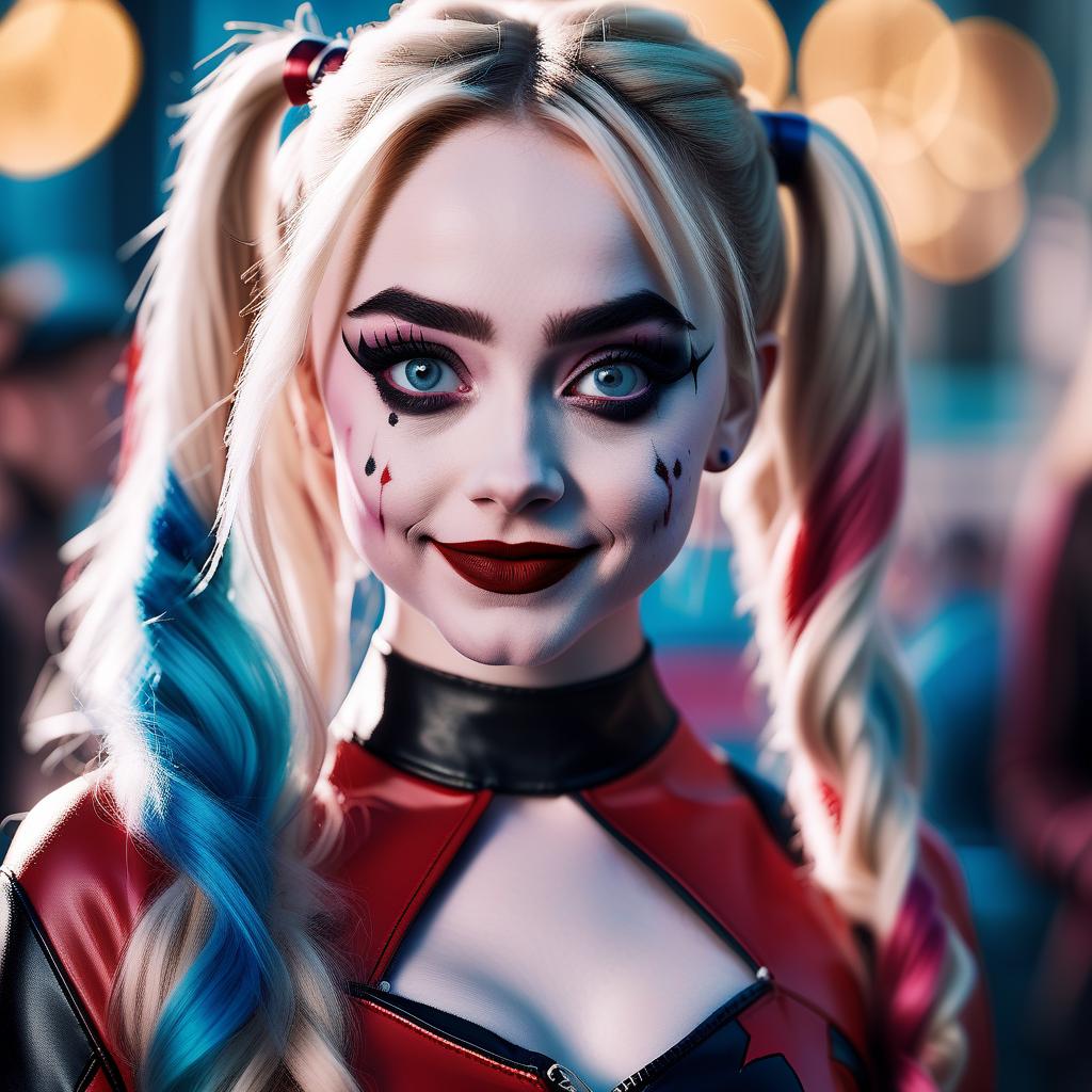  cinematic photo sabrina carpenter as harley quinn . 35mm photograph, film, bokeh, professional, 4k, highly detailed