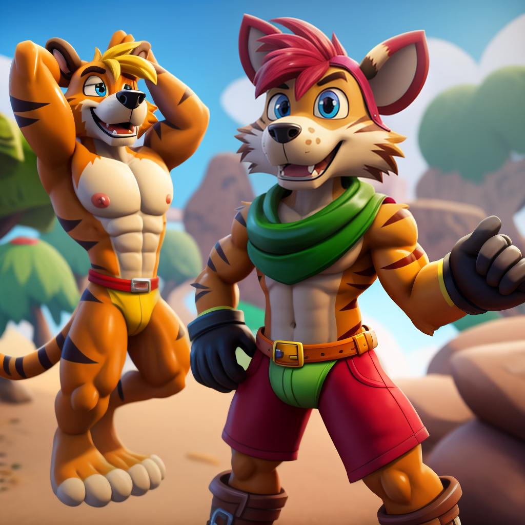  Ty the Tasmanian tiger (fortnite), full body, gloves, gay, open eyes, masterpiece, 4k, fine details,