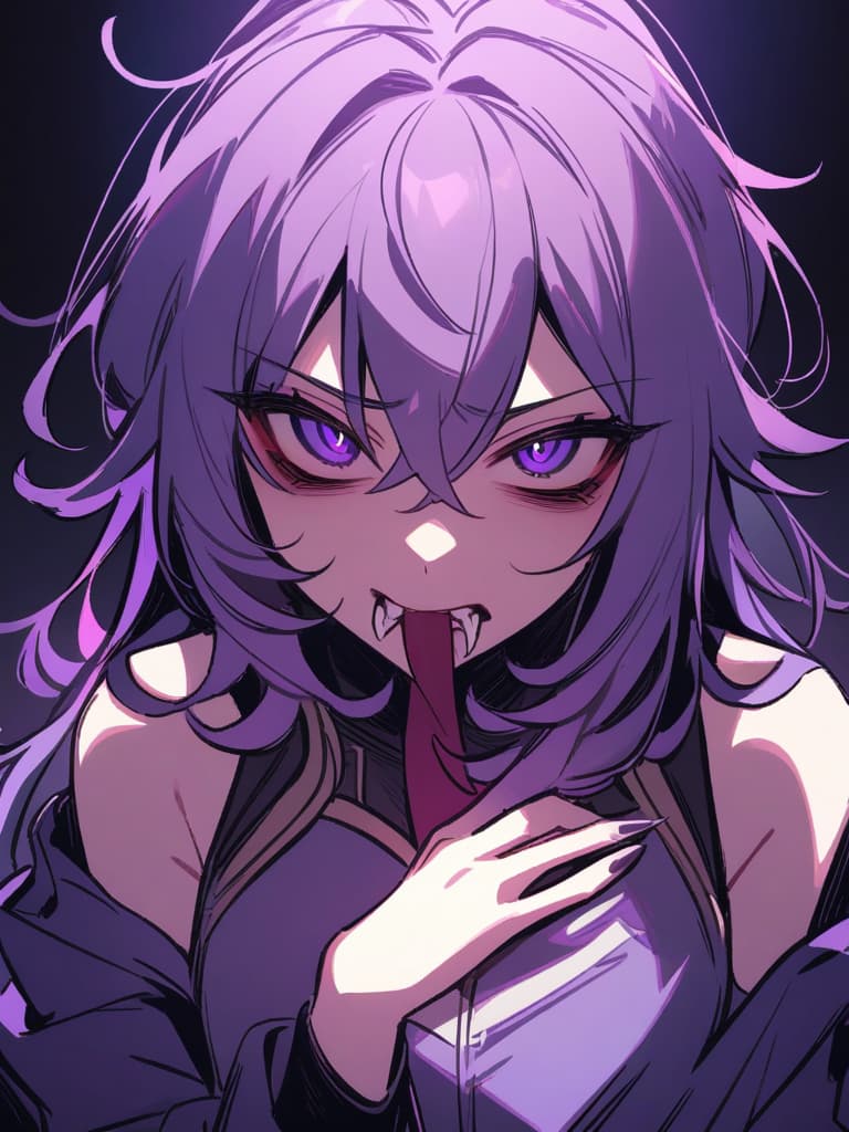  ((yandere,sickly cute,menhera,dark circles under eyes,messy hair,purple eyes,purple hair,biting nails,glaring,purple jersey,darkness,))、ultra detailed,best shadow,cute and beautiful face,(masterpiece:1.2),(best quality:1.2),detailed background,high contrast,(best illumination,an extremely delicate and beautiful),((cinematic light)),hyper detail,dramatic light,intricate details,8k,anime,very aesthetic