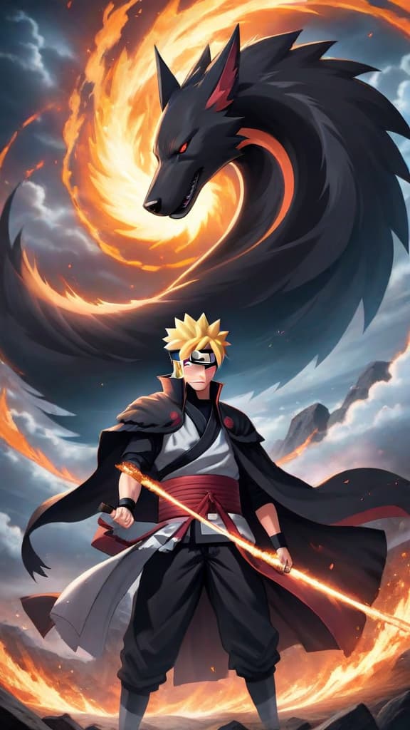  anime art of naruto and sasuke combining yin and yang powers to seal kaguya during a crucial battle. hyperrealistic, full body, detailed clothing, highly detailed, cinematic lighting, stunningly beautiful, intricate, sharp focus, f/1. 8, 85mm, (centered image composition), (professionally color graded), ((bright soft diffused light)), volumetric fog, trending on instagram, trending on tumblr, HDR 4K, 8K