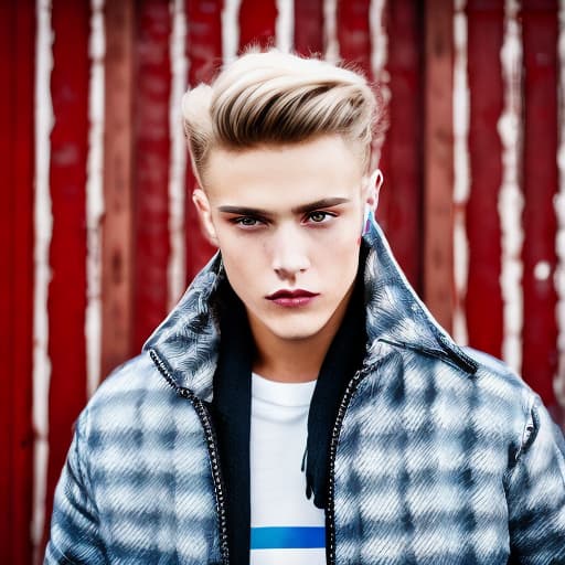 portrait+ style Russian LGBT queer fashion model blonde hunk dude face