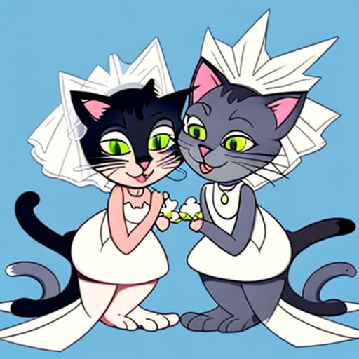  Make a picture of 2 cartoony cats on getting married there wedding day