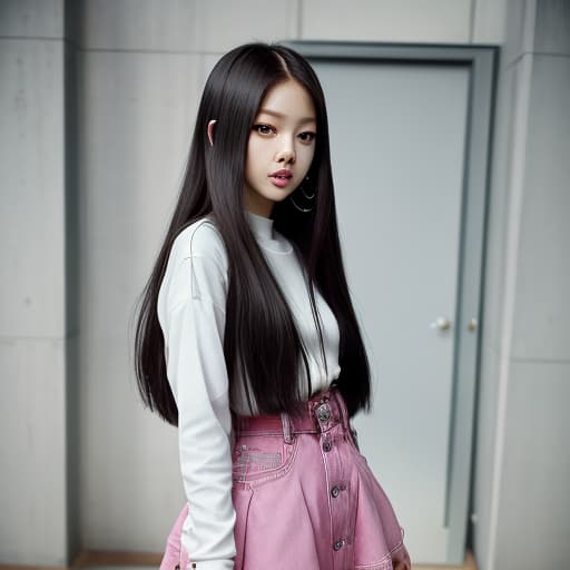  (--Style Photoralism) arafed asian woman with long hair and a denim dress posing for a picture, blackpink jennie, jossi of blackpink, blackpink, portrait jisoo blackpink, lalisa manoban of blackpink, korean idol, portrait of female korean idol, lalisa manobal, portrait of jossi of blackpink, jisoo of blackpink, korean kpop star, roseanne park of blackpink