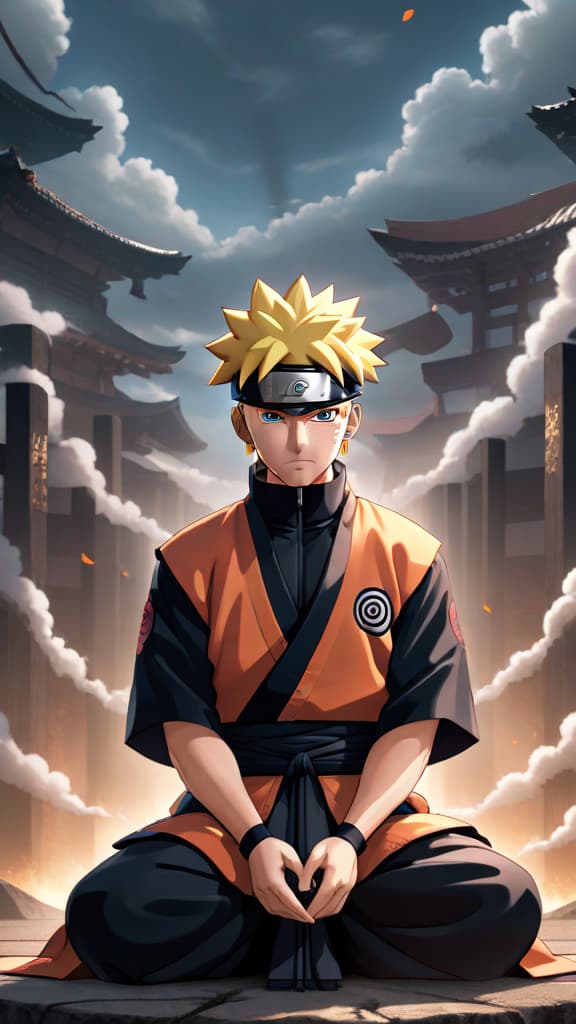  naruto meditating with thousands of shadow clones training and learning around him, anime art, naruto hyperrealistic, full body, detailed clothing, highly detailed, cinematic lighting, stunningly beautiful, intricate, sharp focus, f/1. 8, 85mm, (centered image composition), (professionally color graded), ((bright soft diffused light)), volumetric fog, trending on instagram, trending on tumblr, HDR 4K, 8K