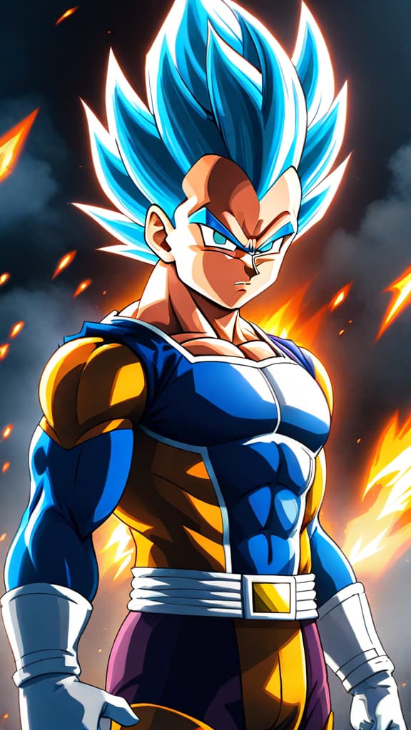  anime art: vegeta's ultra ego form's power depends on his resilience to damage in the fierce battle. hyperrealistic, full body, detailed clothing, highly detailed, cinematic lighting, stunningly beautiful, intricate, sharp focus, f/1. 8, 85mm, (centered image composition), (professionally color graded), ((bright soft diffused light)), volumetric fog, trending on instagram, trending on tumblr, HDR 4K, 8K