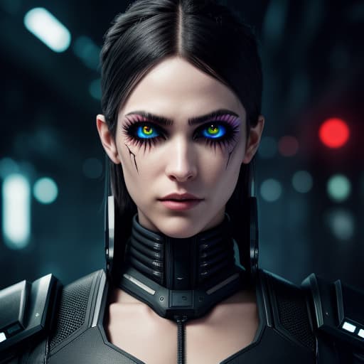  girl, cyberpunk augmentation, cyberware, cyborg, carbon fiber, chrome, implants, metall skull, bloody, cyber plate armor, dark atmosphere, dark night, scars, (black short disheveled hair:1.1), black eyeshadow, beautiful detailed glow, detailed, Cinematic light, intricate detail, highres, rounded eyes, detailed facial features, high detail, sharp focus, smooth, aesthetic, extremely detailed, insanely detailed and intricate dark industrial factory background, slim body, stylish pose, <lora:add_detail:0.4> <lora:epi_noiseoffset2:0.4> <lora:hairdetailer:0.6> <lora:more_details:0.3> <lora:add-detail-xl:1.2> <lora:DetailedEyes_V3:1.2> <lora:sd_xl_offset_example-lora_1.0:1.2>, intricate details, photorealistic,hyperrealistic, high quality, highly 