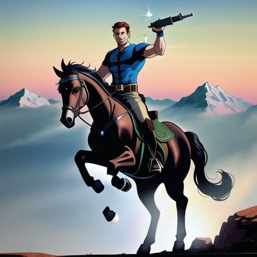  "Chiron the mighty centaur strikes a celebratory pose as he reaches the top of the mountains peak :: magical atmosphere and sparkles in the ai In the style of Hsiao Ron Cheng." Weight:1 , angry suburban (Chiron the centaur:1.3) pointing a gun on suburban street, dynamic action, action pose; intricate details, immense details, photorealistic, hyperrealistic, bold colors, centered, closeup shot; by Norman Rockwell, Comic art, high quality, highly detailed, intricate, sharp focus, (centered image composition), (professionally color graded), ((western omit style)), volumetric fog, trending on instagram, HDR 4K, 8K