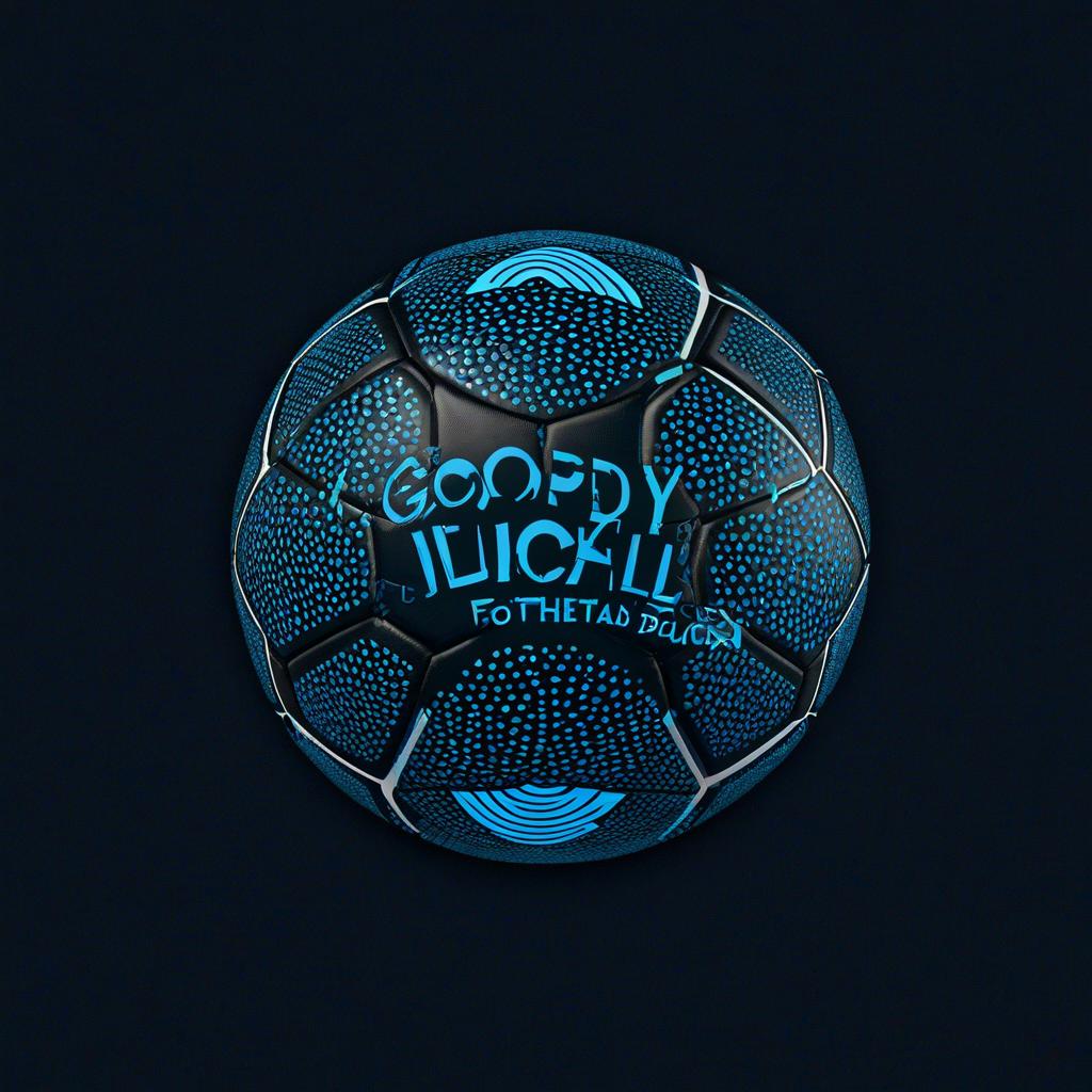  picture that says good luck with a football on it and a blue letters that’s are bold black background simple in english