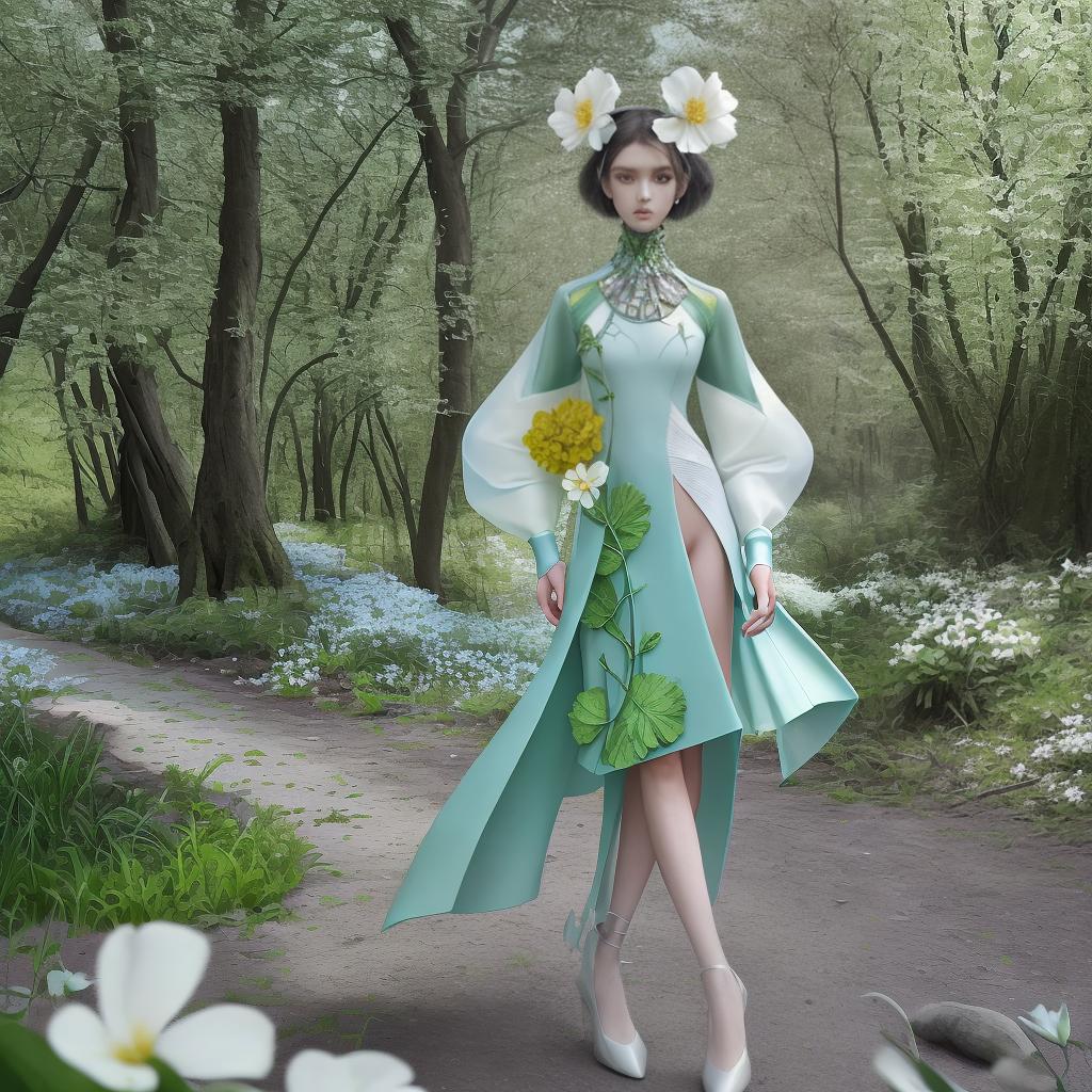  modern futuristic spring no model no human fashion sprouting dress as flower clother and natuke as one mash up clothes as nature