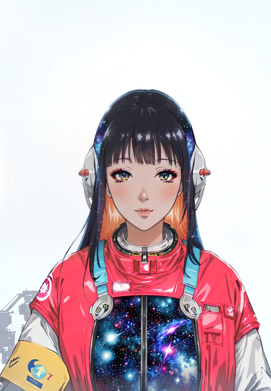  anime style, astronaut in space, fully detailed outer space background with stars, galaxies, nebulae, vibrant colors, wearing detailed space suit, cosmic scene, highly detailed spacesuit, complete space environment hyperrealistic, full body, detailed clothing, highly detailed, cinematic lighting, stunningly beautiful, intricate, sharp focus, f/1. 8, 85mm, (centered image composition), (professionally color graded), ((bright soft diffused light)), volumetric fog, trending on instagram, trending on tumblr, HDR 4K, 8K