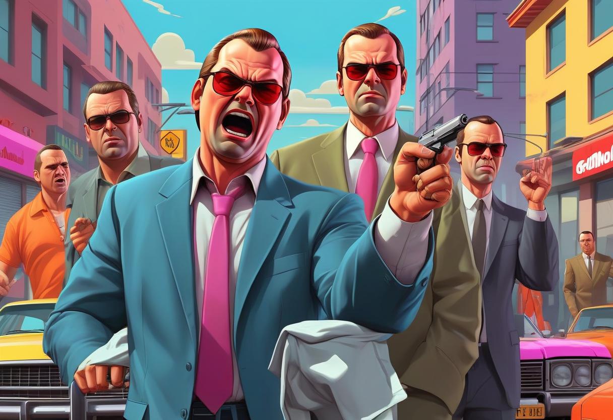  gta style artwork good morning world . satirical, exaggerated, pop art style, vibrant colors, iconic characters, action packed