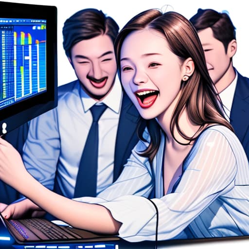  Small-cap traders rejoicing after big win computers with stats in background