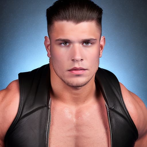 portrait+ style wrestling star queer brunette hunk dude face