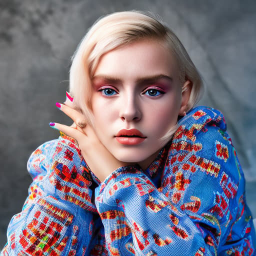 portrait+ style Russian LGBT queer fashion model blonde female face