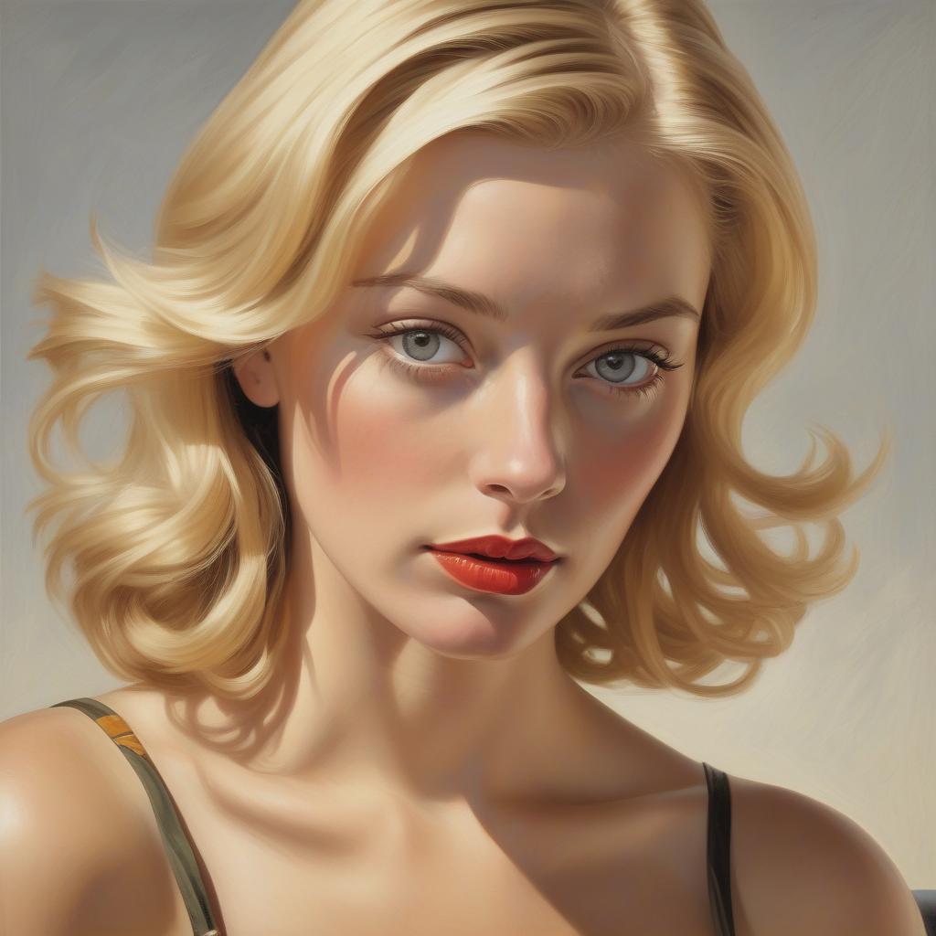  hyperrealistic art a painting of a woman with blonde hair, portrait of a blonde woman, gil elvgren 50mm, photorealistic digital painting, cinematic realistic portrait, oil painting of realistic woman, by richard estes, award winning oil painting, a photorealistic painting, photo realistic painting, photorealistic oil painting, in stunning digital paint, digital art. photo realistic . extremely high resolution details, photographic, realism pushed to extreme, fine texture, incredibly lifelike