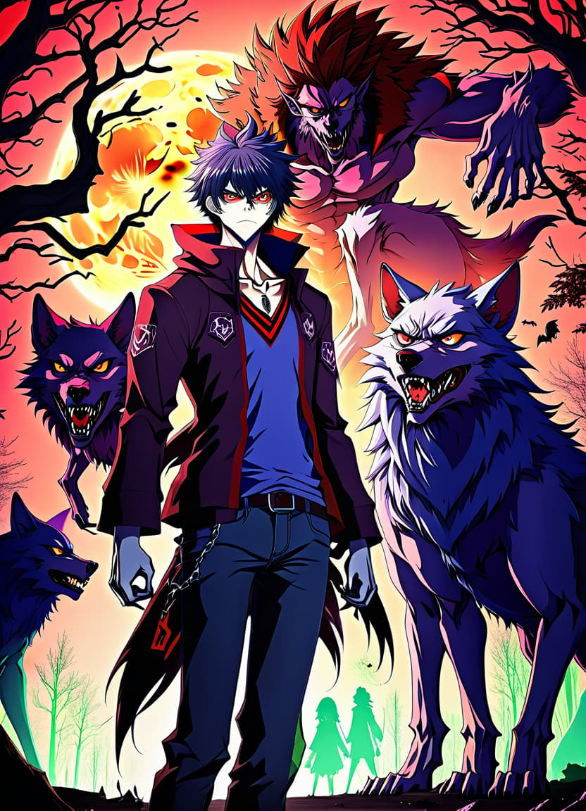  anime artwork make him a werewolf . anime style, key visual, vibrant, studio anime, highly detailed