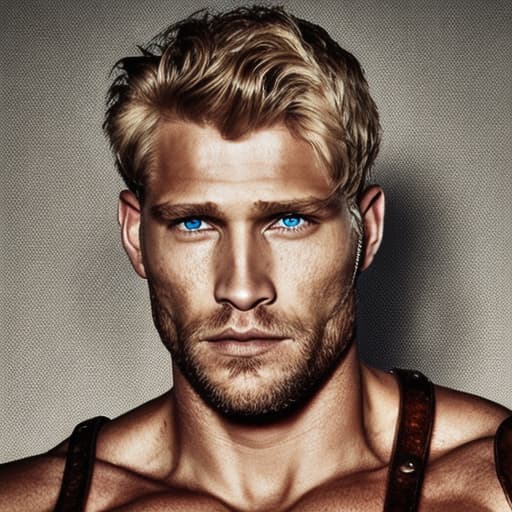 portrait+ style Spartacus actor blonde hunk dude face