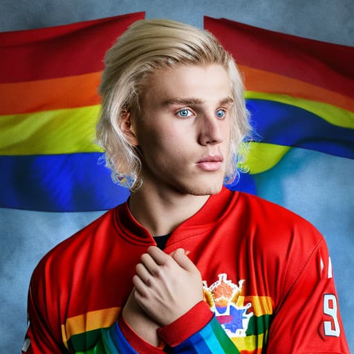 portrait+ style Russian LGBT queer hockey player blonde hunk dude face