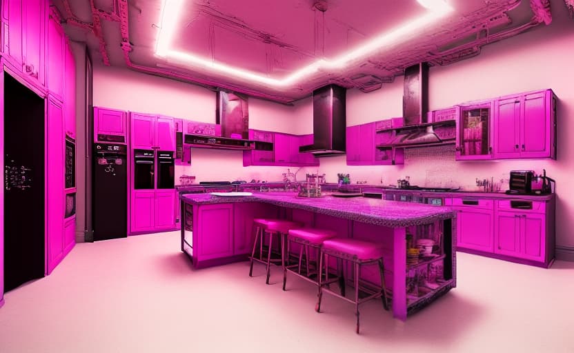  cyberpunk style ((a colourful kitchen)). cyberpunk, vaporwave, neon, vibes, vibrant, stunningly beautiful, crisp, detailed, sleek, ultramodern, magenta highlights, dark purple shadows, high contrast, cinematic, ultra detailed, intricate, professional