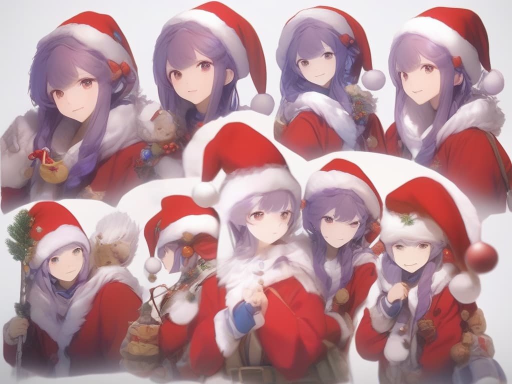  boys, cute, santa cosplay, purple hair, round face, christmas, masterpiece, best quality,8k,ultra detailed,high resolution,an extremely delicate and beautiful,hyper detail