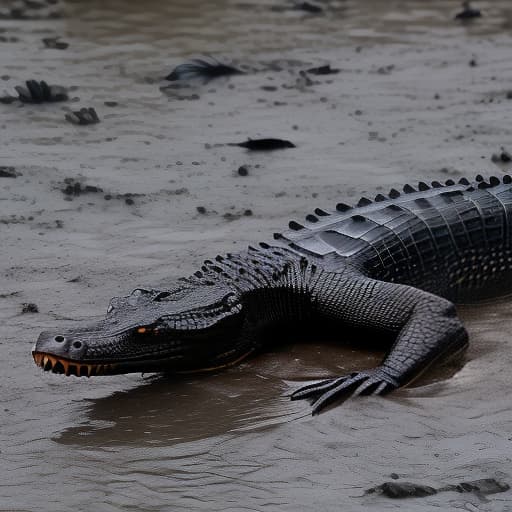  black crocodile separate from other crocodiles, nature, dark, gloomy