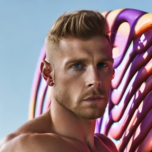 portrait+ style British LGBT queer fitness trainer blonde hunk dude face