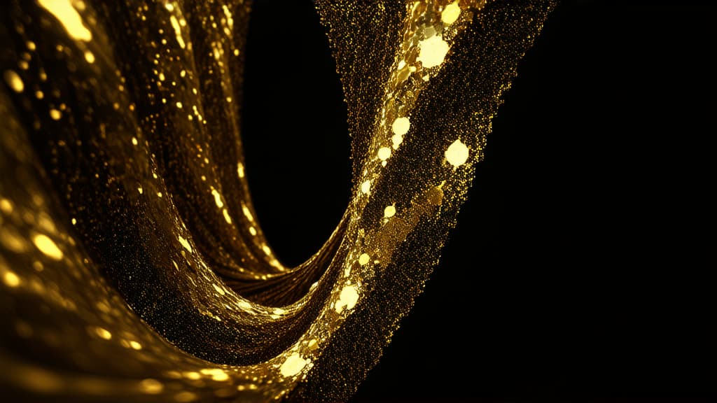  epic realistic, hyperdetailed, (cycles render:1.3), caustics, (glossy:0.58), (artstation:0.82),abstract gold waves with sequins on a dark background ar 16:9